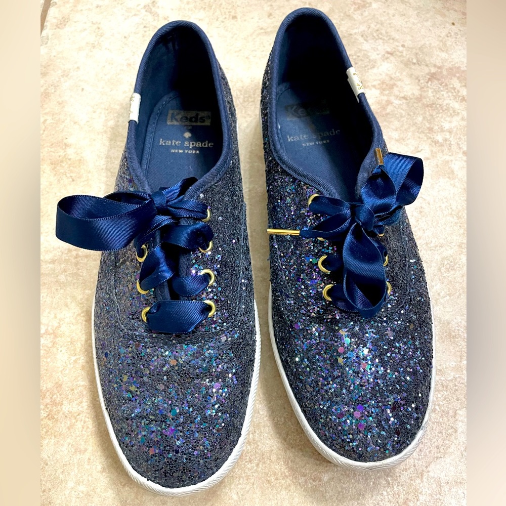 Kate Spade x Keds Navy Blue Glitter Champion Sneaker Sz 6.5